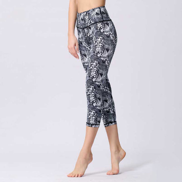 Buddha Stones Leggings de Yoga Recortados con Estampado de Hojas y Mariposas para Mujeres - Gris oscuro - US8-10, UK/AU12-14, EU40-42 (XL) - image 14