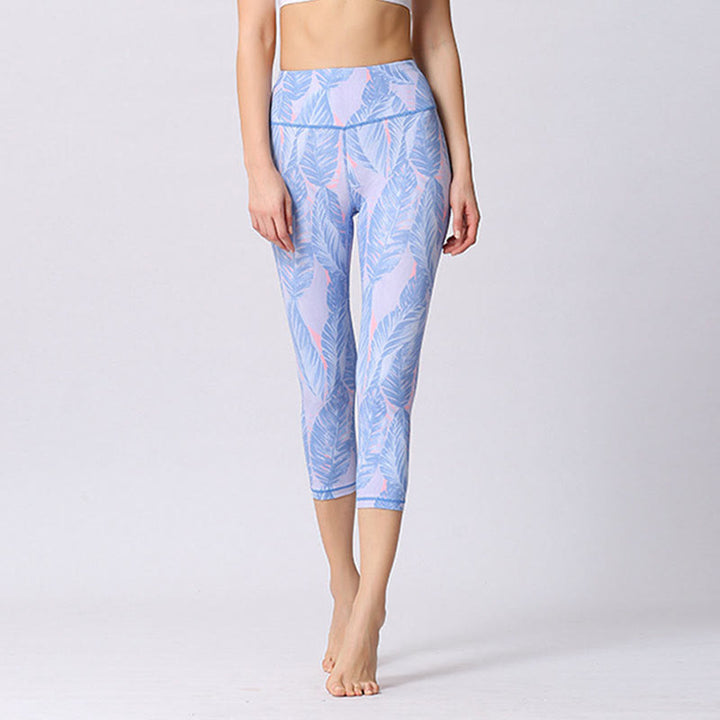 Buddha Stones Leggings de Yoga Recortados con Estampado de Hojas y Mariposas para Mujeres - image 11