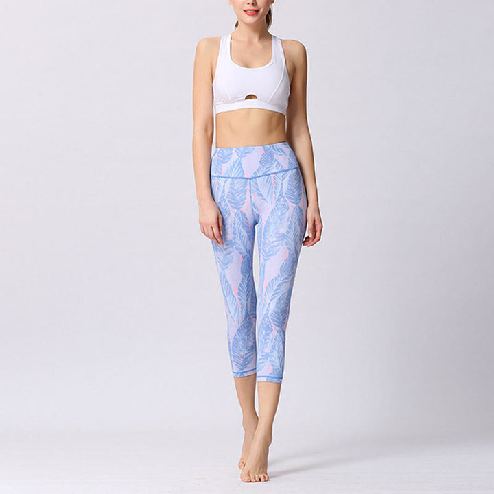 Buddha Stones Leggings de Yoga Recortados con Estampado de Hojas y Mariposas para Mujeres - image 13