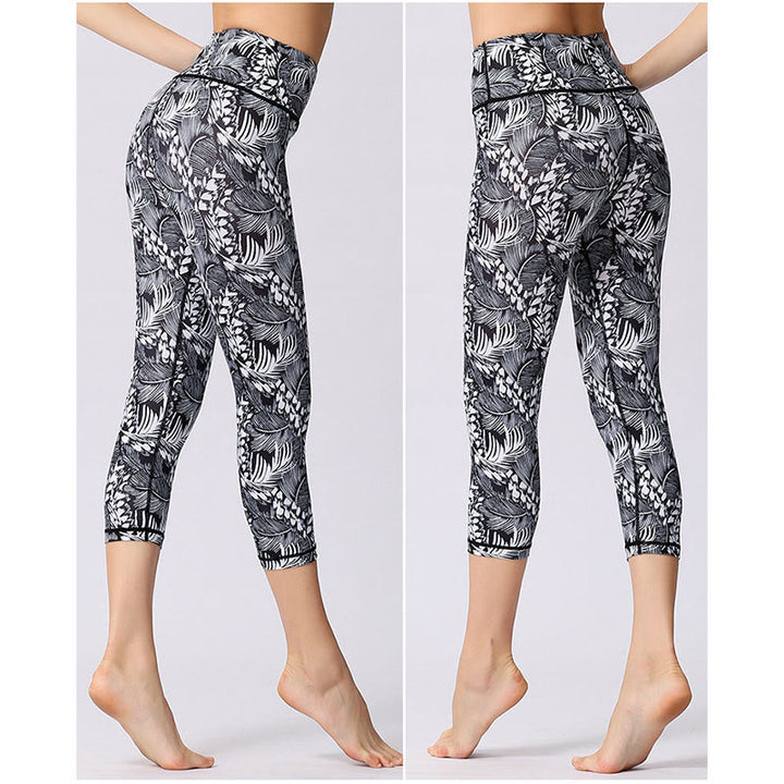 Buddha Stones Leggings de Yoga Recortados con Estampado de Hojas y Mariposas para Mujeres - image 16