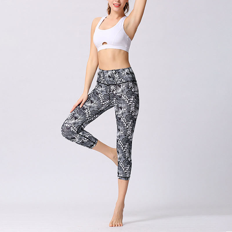 Buddha Stones Leggings de Yoga Recortados con Estampado de Hojas y Mariposas para Mujeres - image 17