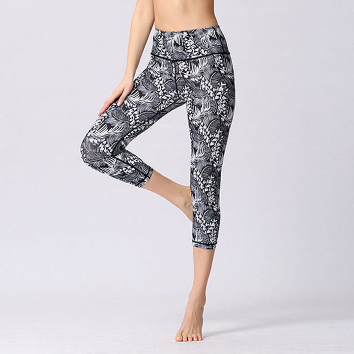 Buddha Stones Leggings de Yoga Recortados con Estampado de Hojas y Mariposas para Mujeres - image 15