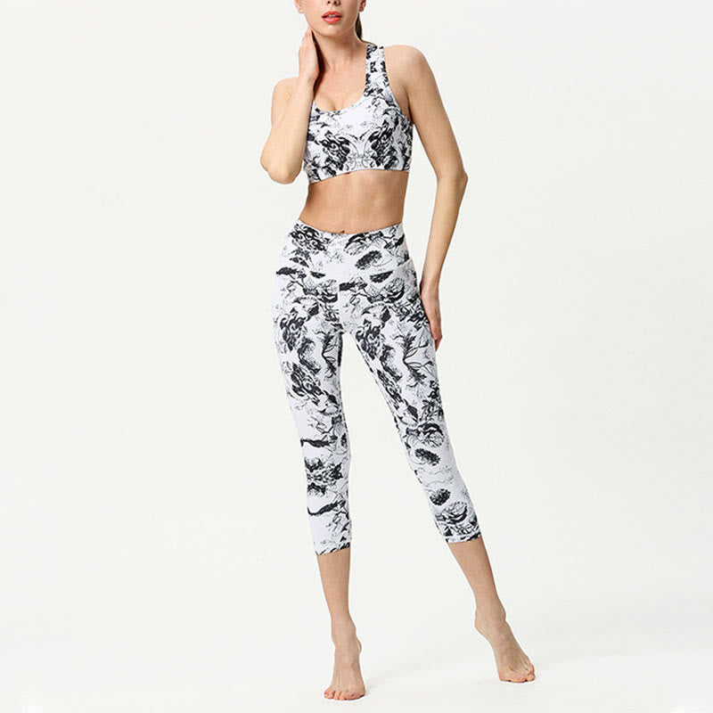 Buddha Stones Leggings de Yoga Recortados con Estampado de Hojas y Mariposas para Mujeres - image 9