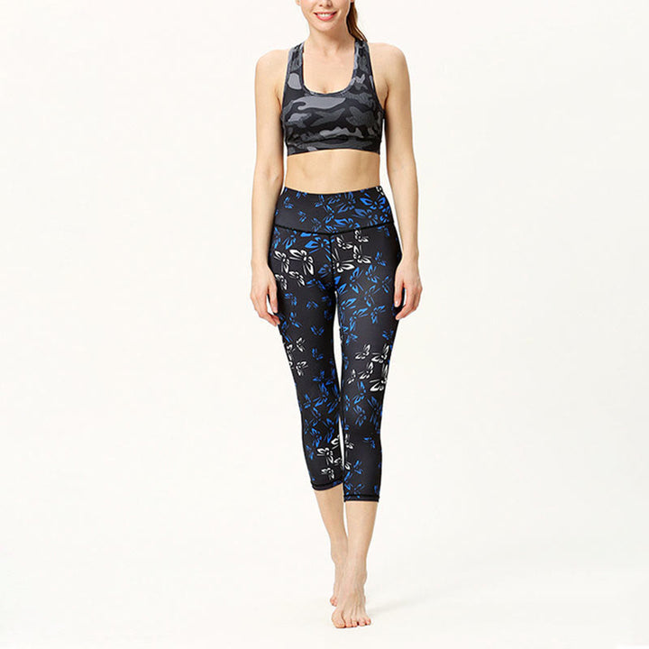 Buddha Stones Leggings de Yoga Recortados con Estampado de Hojas y Mariposas para Mujeres - image 5