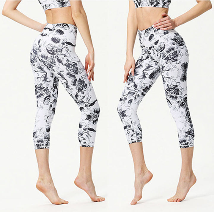 Buddha Stones Leggings de Yoga Recortados con Estampado de Hojas y Mariposas para Mujeres - image 8