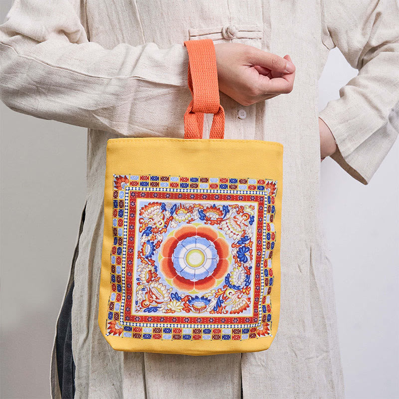 Buddha Stones Dunhuang Apsaras Voladoras Loto Estatuas de Buda Bolsa de Mano de Lona