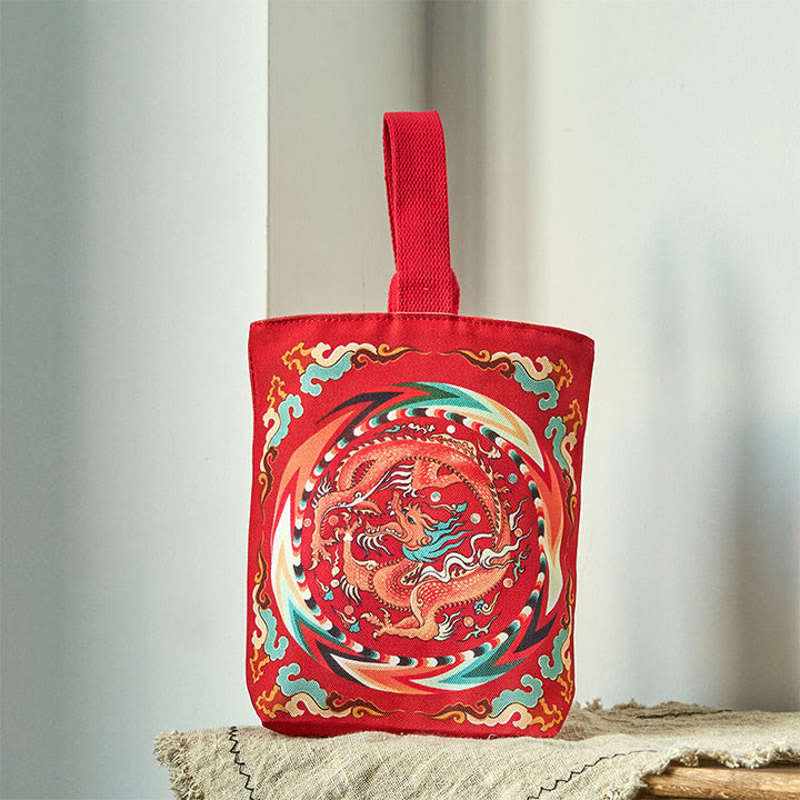 Buda Piedras Dragón Chino Caqui Bolsa de Lona