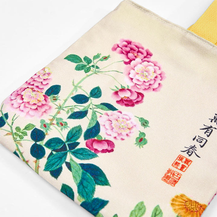 Bolso de lona con piedras de Buda y peonías