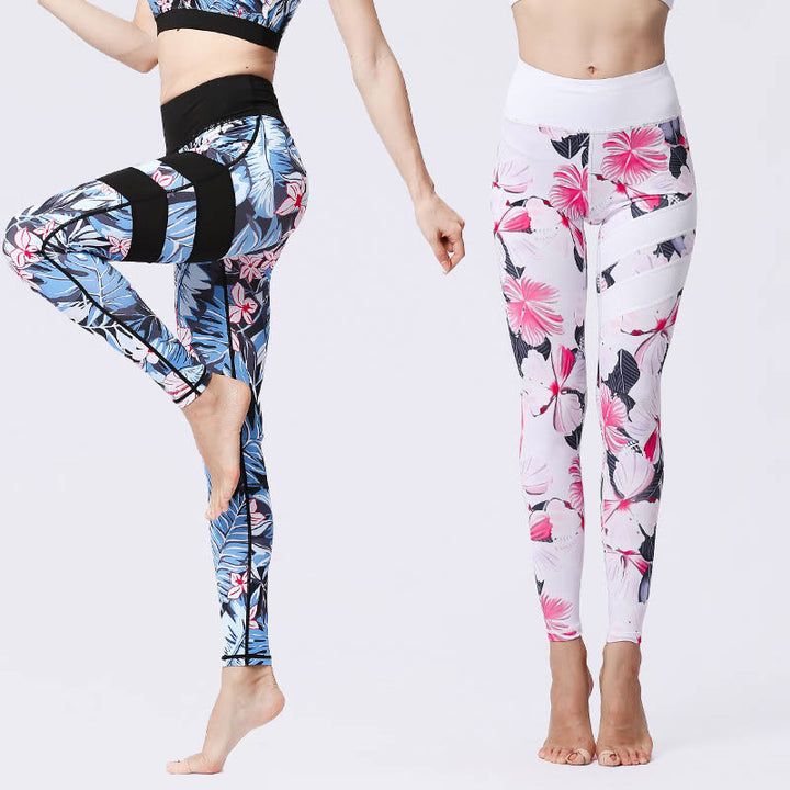 Pantalones de yoga para mujeres de cintura alta con estampado de pétalos de flor Buddha Stones para ejercicios deportivos y fitness - image 0