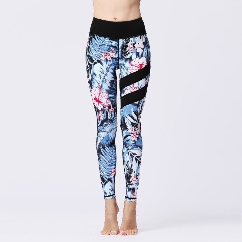 Pantalones de yoga para mujeres de cintura alta con estampado de pétalos de flor Buddha Stones para ejercicios deportivos y fitness - Celeste - US8-10, UK/AU12-14, EU40-42 (XL) - image 1