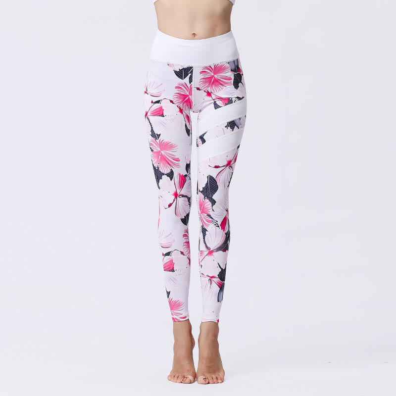 Pantalones de yoga para mujeres de cintura alta con estampado de pétalos de flor Buddha Stones para ejercicios deportivos y fitness - Lavanda Rubor - US8-10, UK/AU12-14, EU40-42 (XL) - image 7
