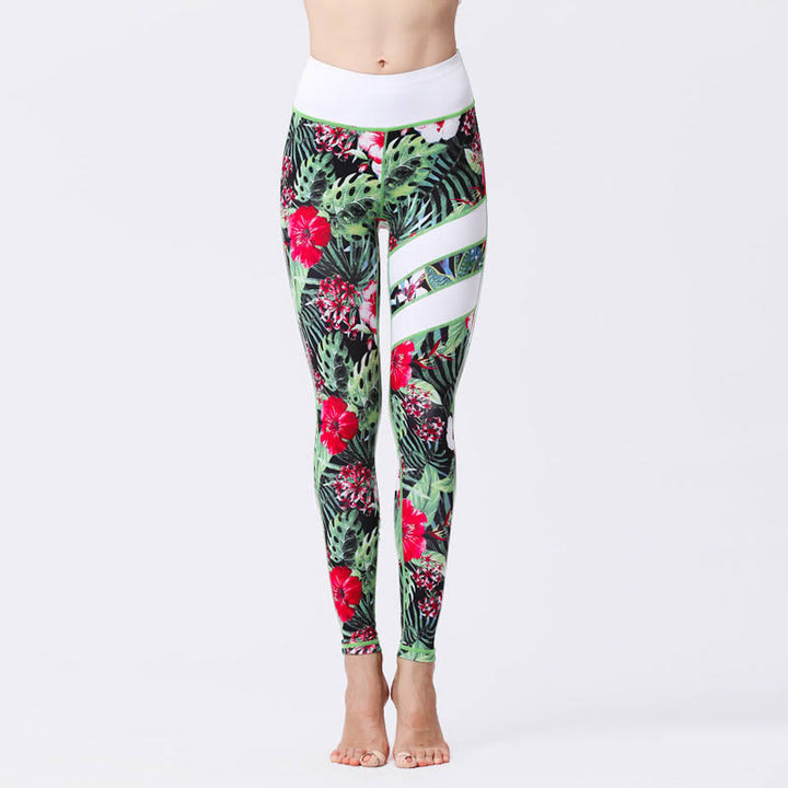 Pantalones de yoga para mujeres de cintura alta con estampado de pétalos de flor Buddha Stones para ejercicios deportivos y fitness - Verde pálido - US8-10, UK/AU12-14, EU40-42 (XL) - image 11