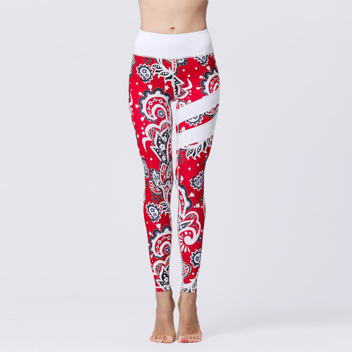 Pantalones de yoga para mujeres de cintura alta con estampado de pétalos de flor Buddha Stones para ejercicios deportivos y fitness - Rojo - US8-10, UK/AU12-14, EU40-42 (XL) - image 35