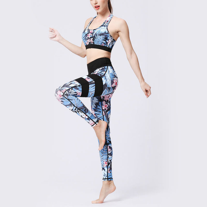 Pantalones de yoga para mujeres de cintura alta con estampado de pétalos de flor Buddha Stones para ejercicios deportivos y fitness - image 6