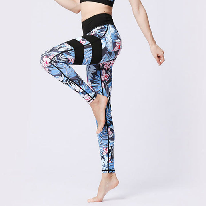 Pantalones de yoga para mujeres de cintura alta con estampado de pétalos de flor Buddha Stones para ejercicios deportivos y fitness - image 3