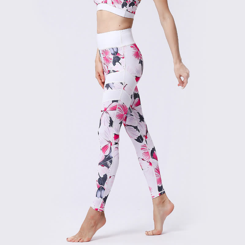 Pantalones de yoga para mujeres de cintura alta con estampado de pétalos de flor Buddha Stones para ejercicios deportivos y fitness - image 8
