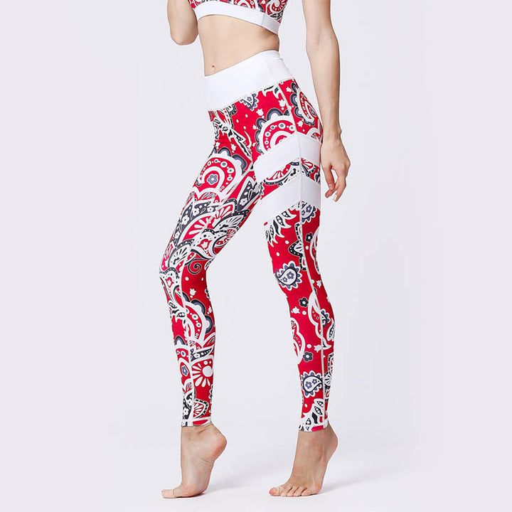 Pantalones de yoga para mujeres de cintura alta con estampado de pétalos de flor Buddha Stones para ejercicios deportivos y fitness - image 36