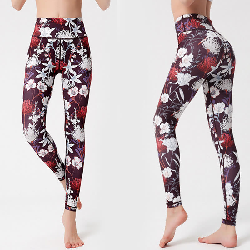 Pantalones de yoga para mujer, leggings de cintura alta, de fitness, de ejercicio deportivo, con impresión de pétalos de flores coloridas de Buddha Stones. - Broncearse - US8-10, UK/AU12-14, EU40-42 (XL)  - image 0
