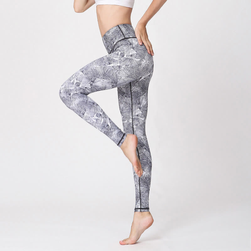 Pantalones de Yoga para Mujer con Estampado de Hojas de Niebla Buddha Stones Leggings Deportivos de Ejercicio y Fitness - Gris claro - US8-10, UK/AU12-14, EU40-42 (XL) - image 6