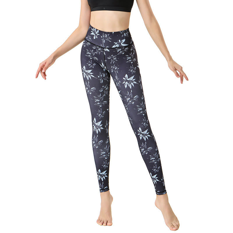 Buddha Stones deportivas leggings de cintura alta con estampado de hoja de arce, pantalones de yoga para mujeres - image 5
