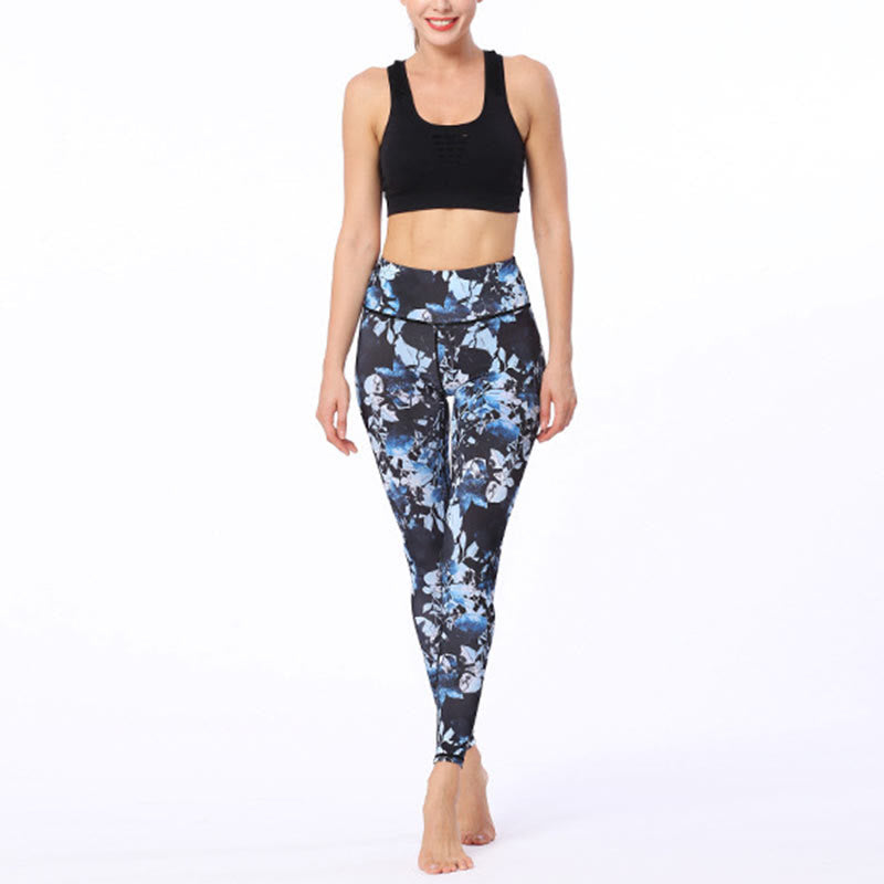Leggings deportivos de fitness con estampado de hojas simples para mujeres Buddha Stones - image 4