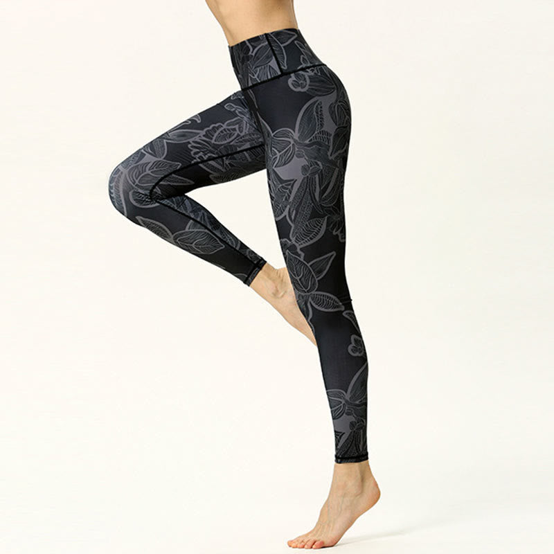 Leggings deportivos de fitness con estampado de hojas simples para mujeres Buddha Stones - image 7