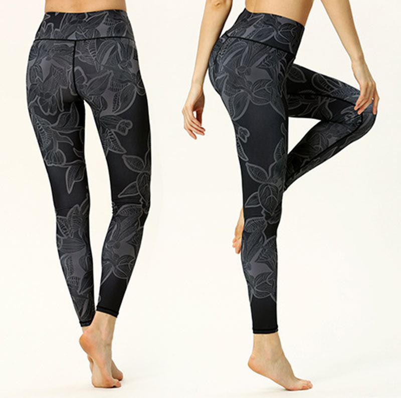 Leggings deportivos de fitness con estampado de hojas simples para mujeres Buddha Stones - image 8