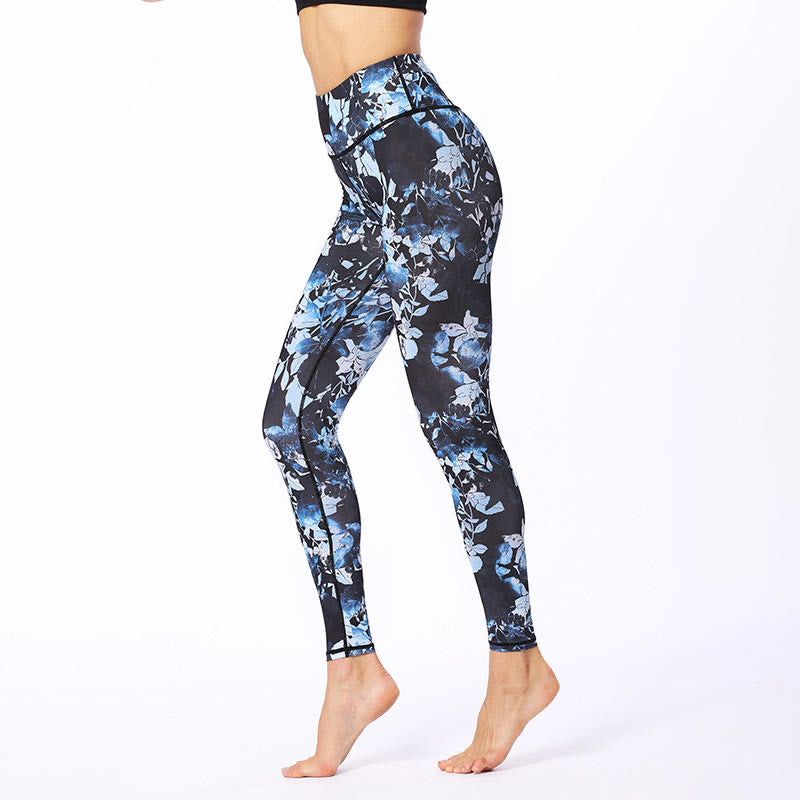 Leggings deportivos de fitness con estampado de hojas simples para mujeres Buddha Stones - image 1