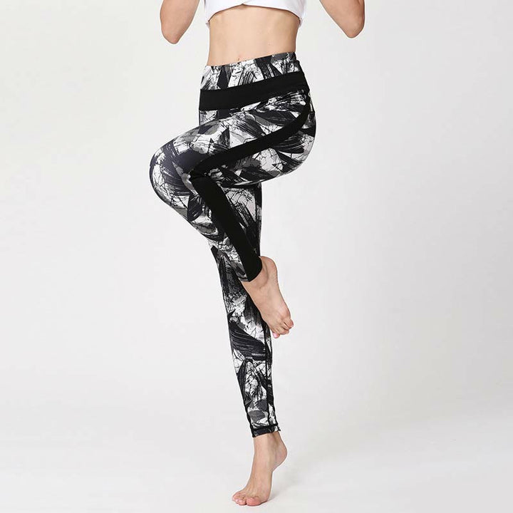 Leggings deportivos de malla para fitness con impresión de líneas de pincel negro y blanco Buddha Stones, pantalones de yoga para mujeres - image 10