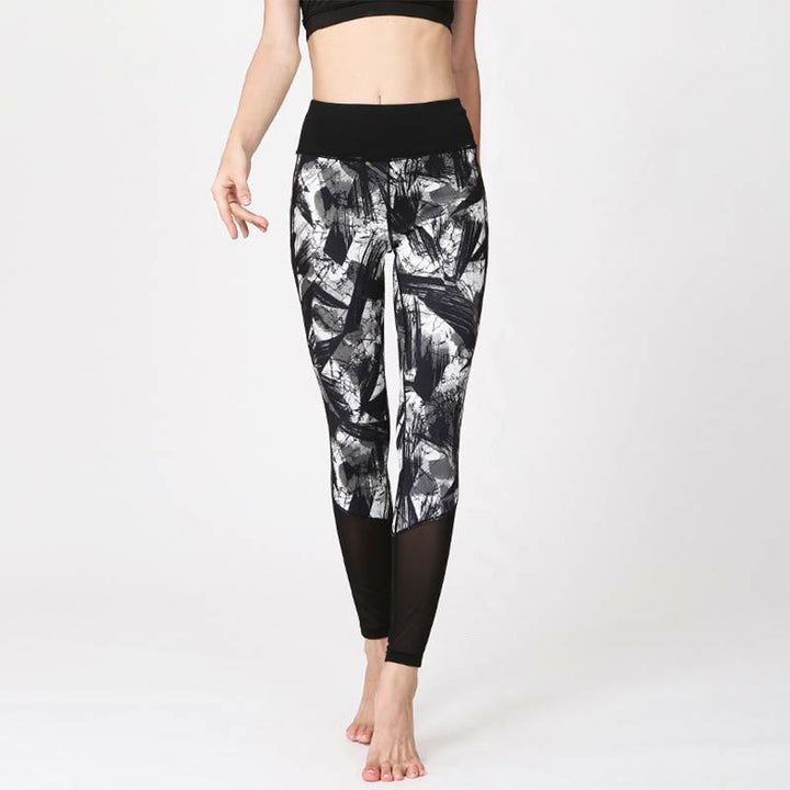 Leggings deportivos de malla para fitness con impresión de líneas de pincel negro y blanco Buddha Stones, pantalones de yoga para mujeres - Líneas blancas y negras - US8-10, UK/AU12-14, EU40-42 (XL) - image 0