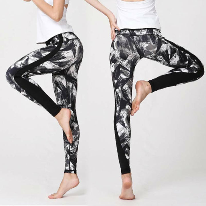 Leggings deportivos de malla para fitness con impresión de líneas de pincel negro y blanco Buddha Stones, pantalones de yoga para mujeres - image 6