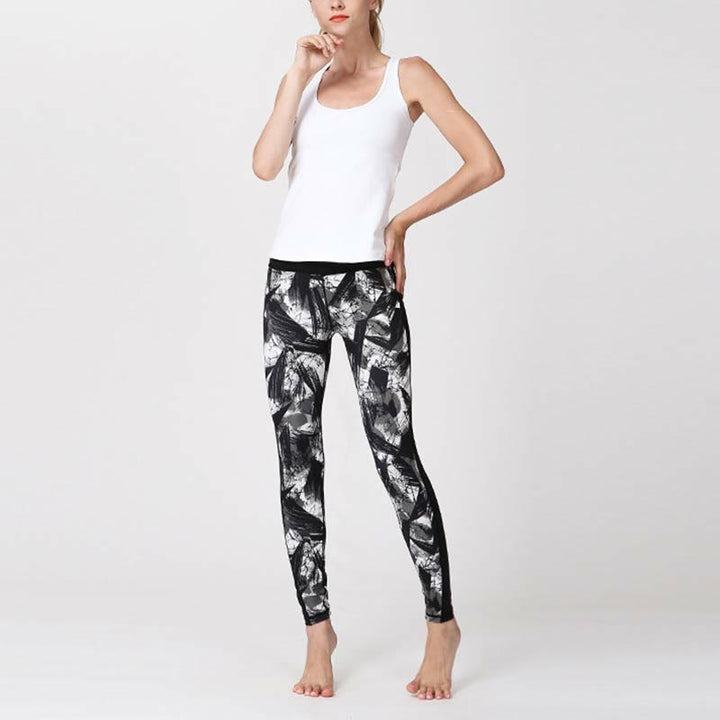 Leggings deportivos de malla para fitness con impresión de líneas de pincel negro y blanco Buddha Stones, pantalones de yoga para mujeres - image 11