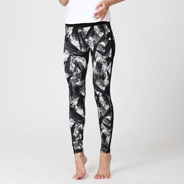 Leggings deportivos de malla para fitness con impresión de líneas de pincel negro y blanco Buddha Stones, pantalones de yoga para mujeres - Líneas de pincel negras - US8-10, UK/AU12-14, EU40-42 (XL) - image 9
