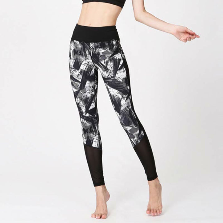 Leggings deportivos de malla para fitness con impresión de líneas de pincel negro y blanco Buddha Stones, pantalones de yoga para mujeres - image 2