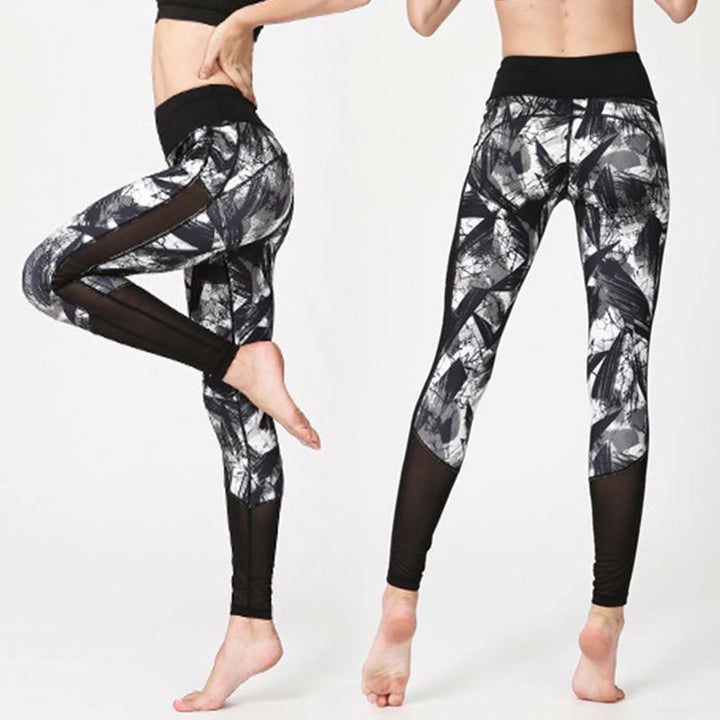 Leggings deportivos de malla para fitness con impresión de líneas de pincel negro y blanco Buddha Stones, pantalones de yoga para mujeres - image 4