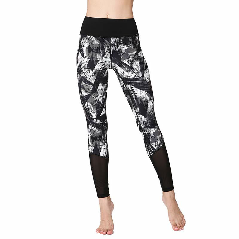 Leggings deportivos de malla para fitness con impresión de líneas de pincel negro y blanco Buddha Stones, pantalones de yoga para mujeres - image 7