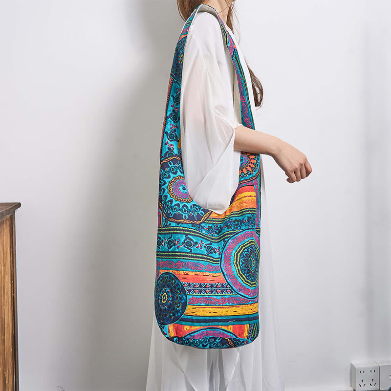 Bolso bandolera de algodón con estampado de flores azules Buddha Stones