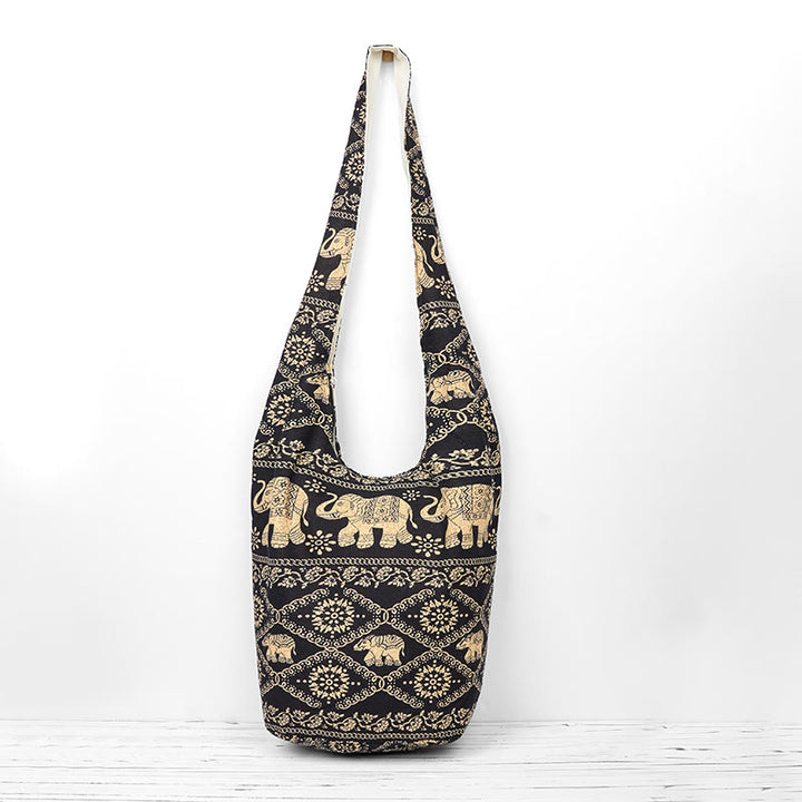 Bolso bandolera de algodón con rayas de elefante Buddha Stones
