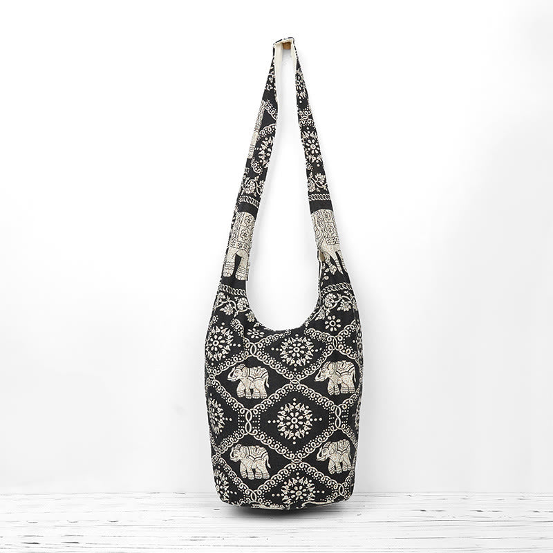 Bolso bandolera de algodón con rayas de elefante Buddha Stones