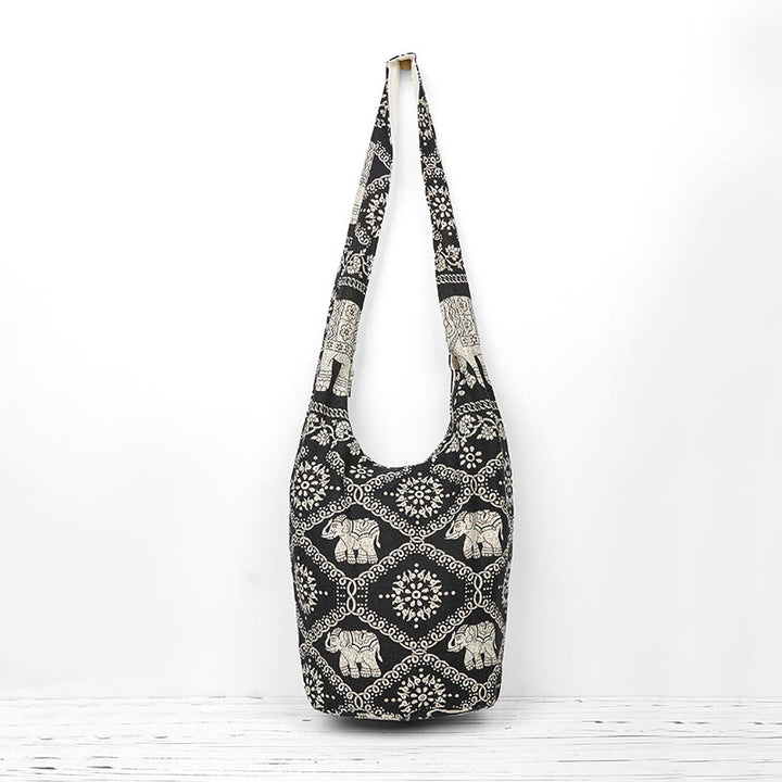 Bolso bandolera de algodón con rayas de elefante Buddha Stones