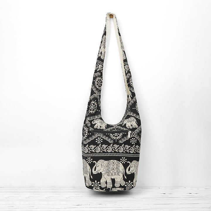 Bolso bandolera de algodón con rayas de elefante Buddha Stones