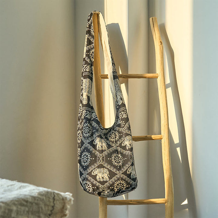 Bolso bandolera de algodón con rayas de elefante Buddha Stones