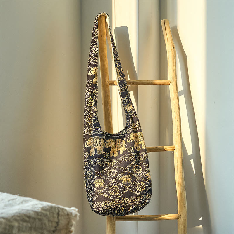 Bolso bandolera de algodón con rayas de elefante Buddha Stones