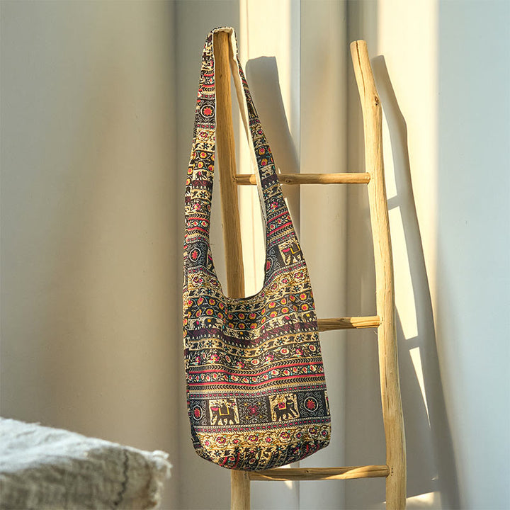 Bolso bandolera de algodón con rayas de elefante Buddha Stones