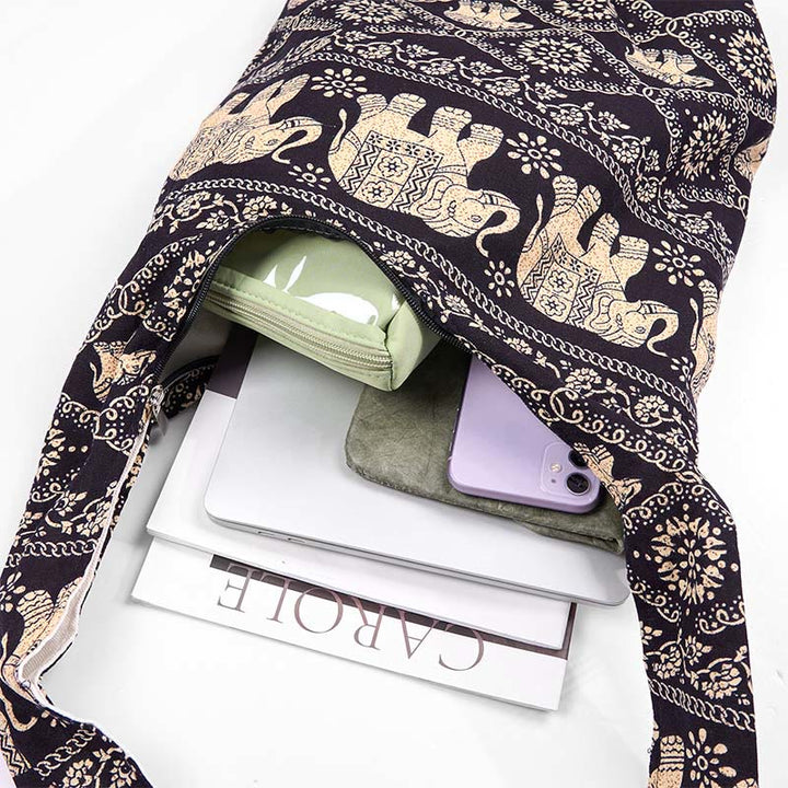 Bolso bandolera de algodón con rayas de elefante Buddha Stones