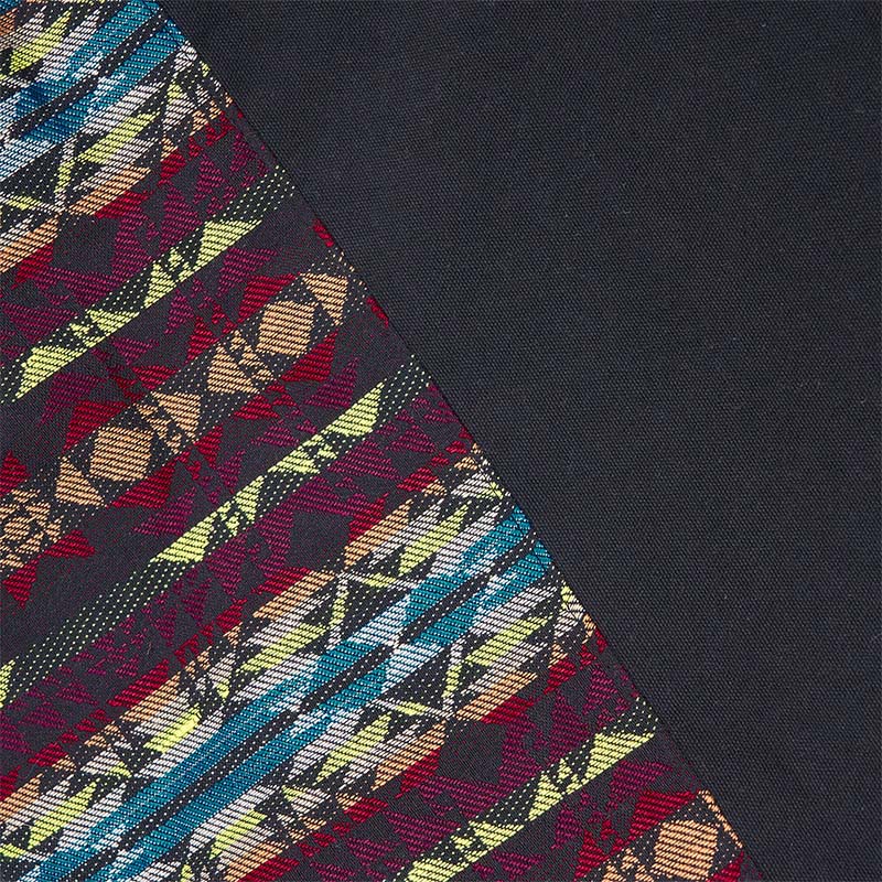 Bolso bandolera de algodón con patrón de rayas negras, rojas y azules de Buddha Stones