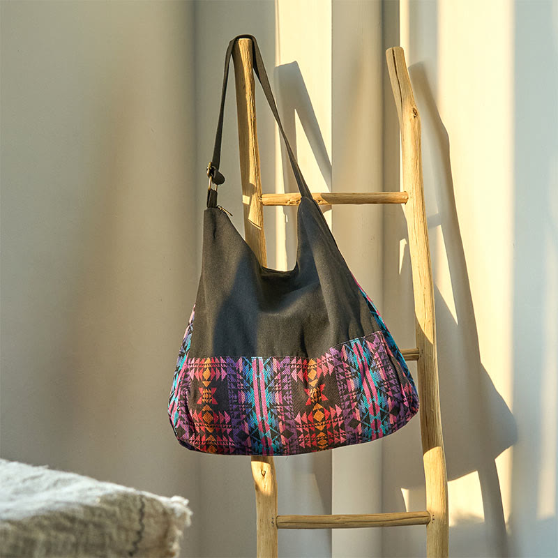 Buddha Stones Patrón Geométrico Negro Rojo Rosa Bolso Bandolera de Algodón