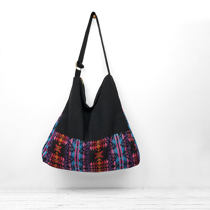 Buddha Stones Patrón Geométrico Negro Rojo Rosa Bolso Bandolera de Algodón