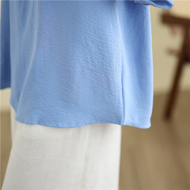 Camiseta con Bordado Floral de Buddha Stones de Cuello en V y Manga Corta - image 11