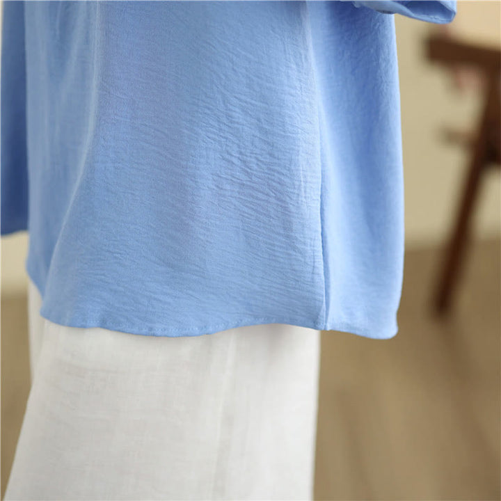 Camiseta con Bordado Floral de Buddha Stones de Cuello en V y Manga Corta - image 11